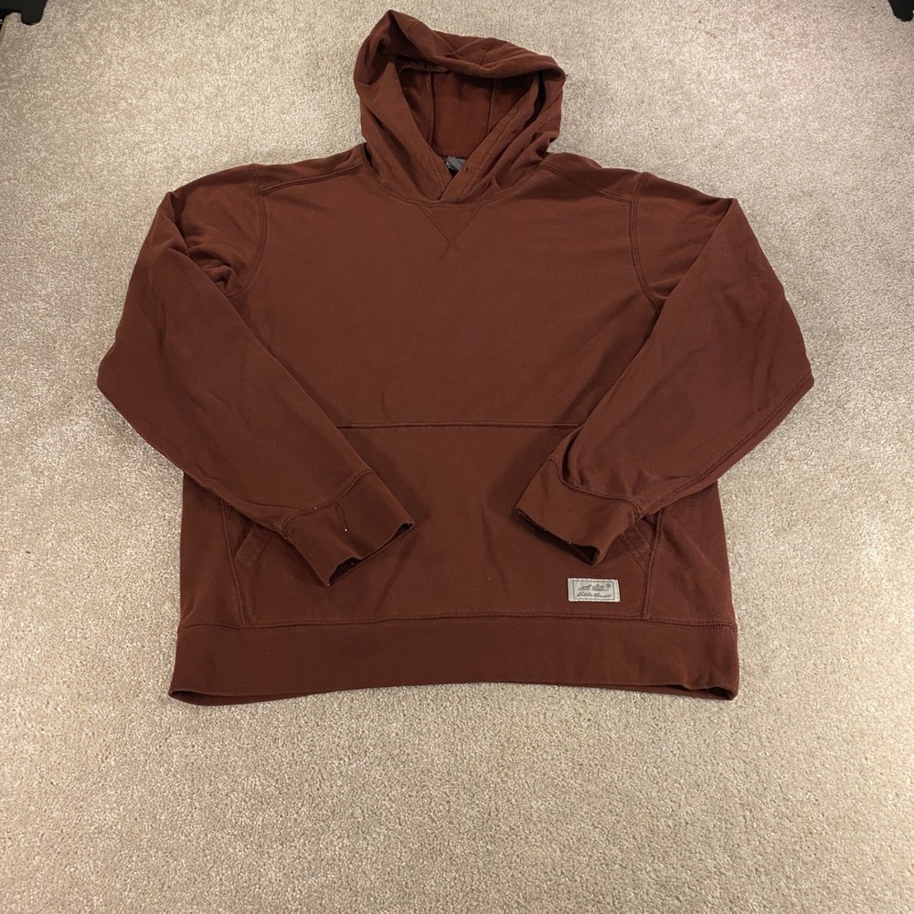 Eddie Bauer Pullover Hoodie Mens Medium Brown Everyday Fleece Kangaroo Pocket